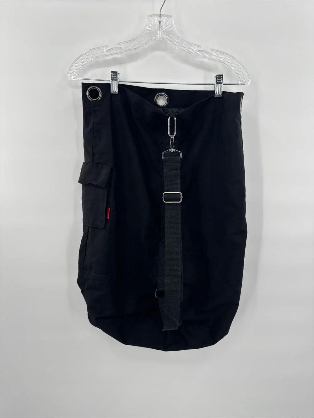 HUGO Black Drawstring Backpack Sling Bag Canvas Utility Bucket Logo Unisex Y2K